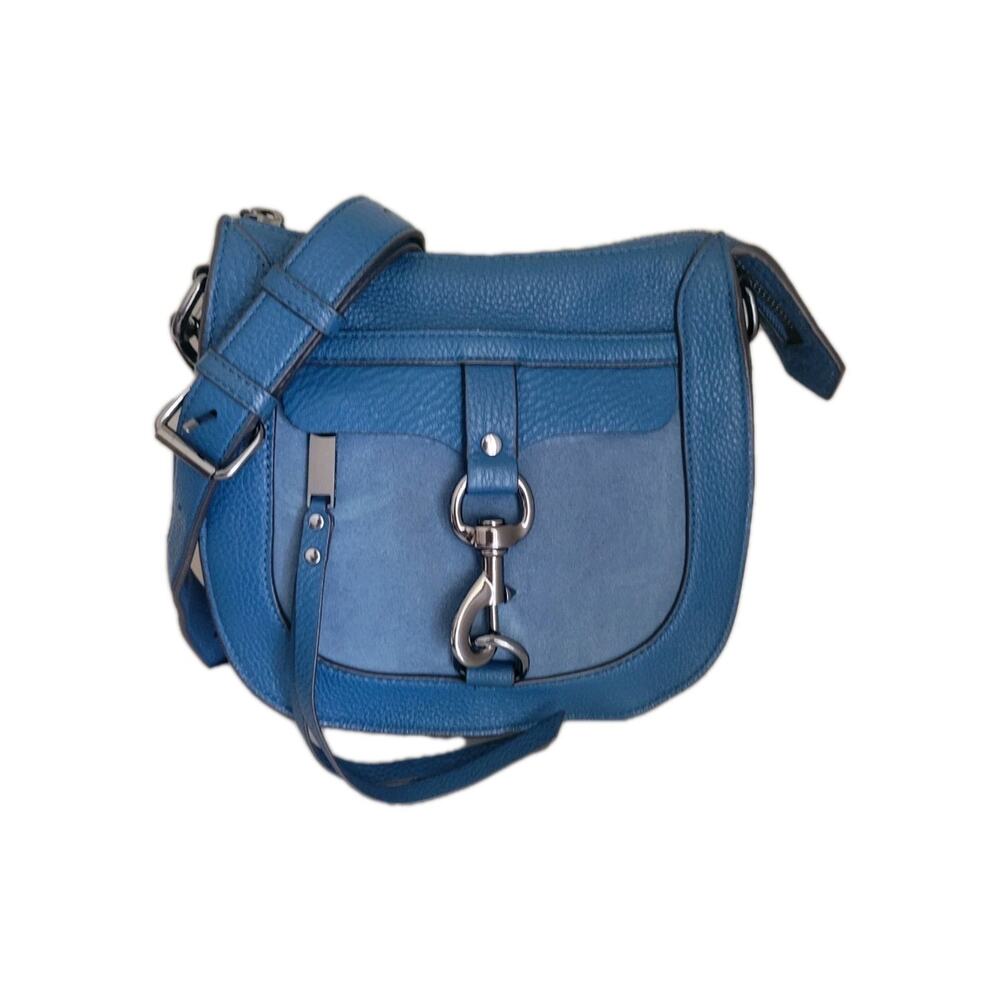 Rebecca Minkoff Small Crossbody Bag Purse Teal Suede Dog Clip Saddlebag